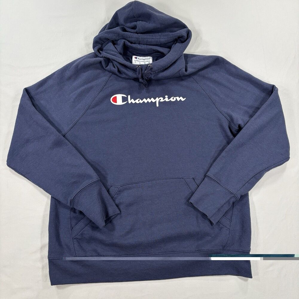 Champion Adult Iconic Script Logo Navy Blue Hoodie Size L